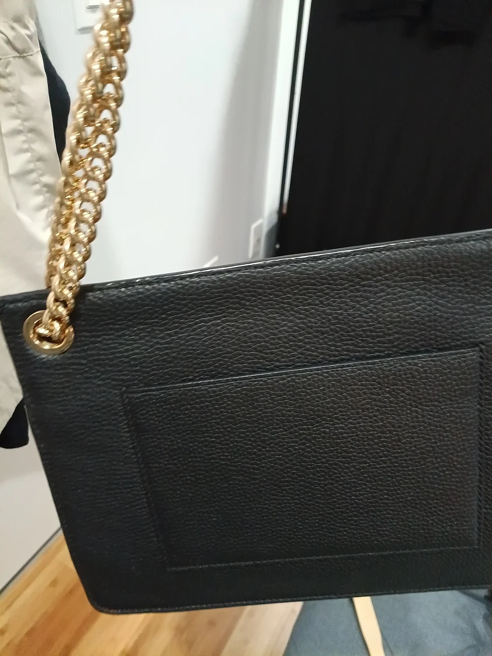 Michael Kors Black Croc-Embossed Shoulder Bag with Gold Chain Straps